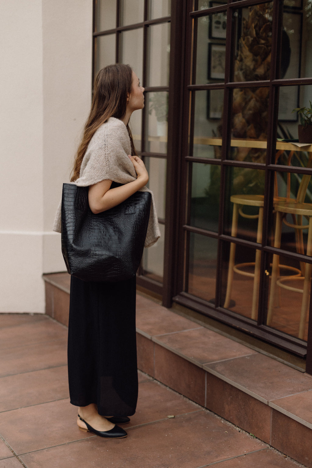 Maria torba shopper czarny krokodyl