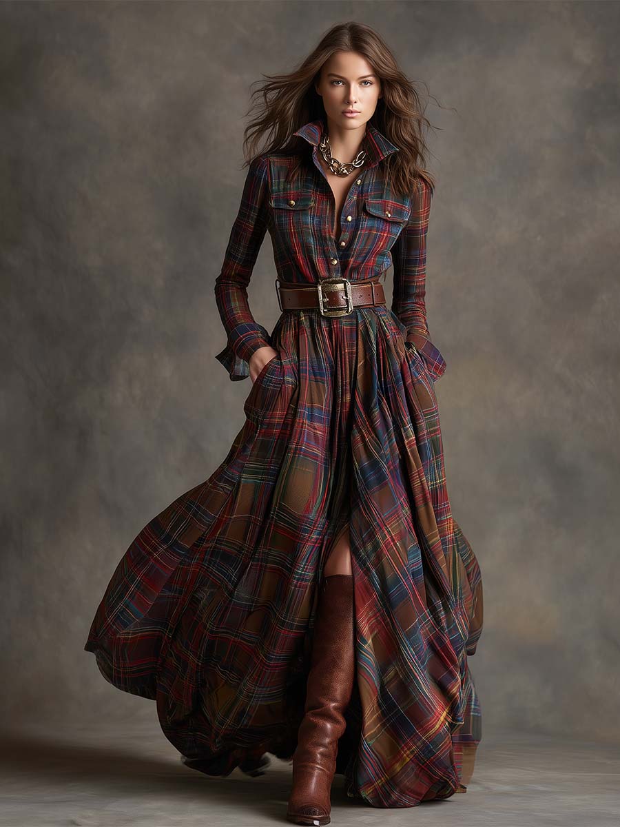 Giulietta Vestido Camisero Maxi de Cuadros