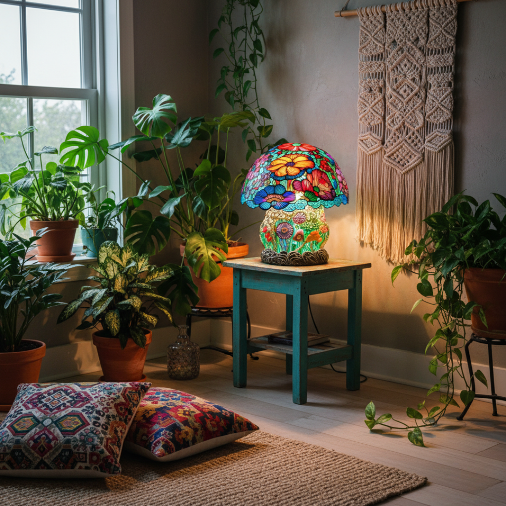 Lampa Grzybowa z Mrożoną Powierzchnią