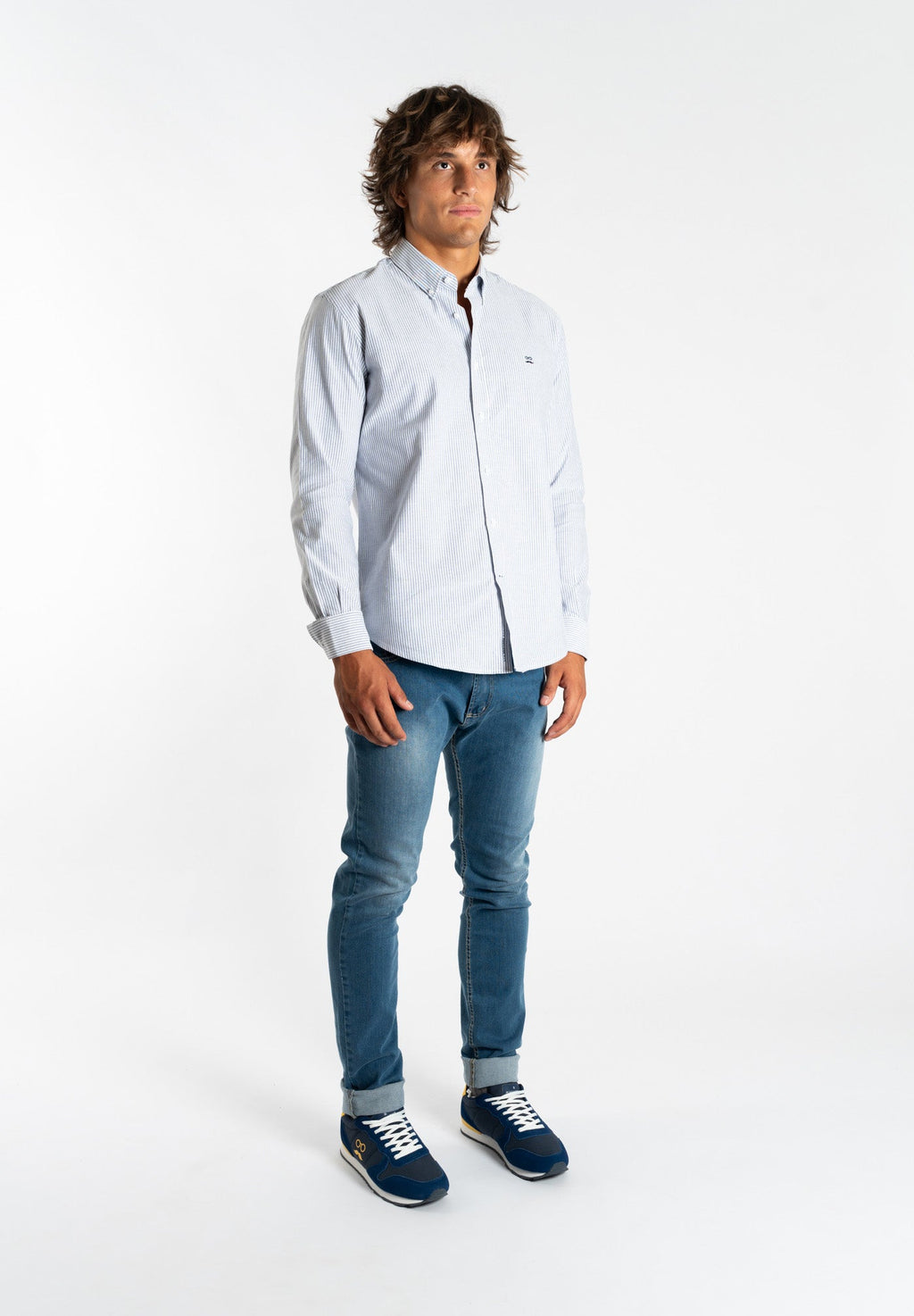 Oxford Shirt Button Collar Blue Stripes