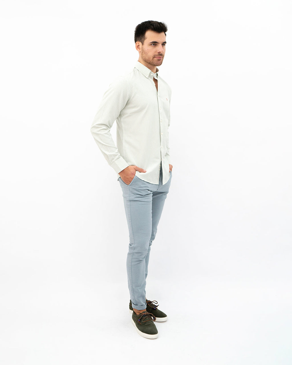 Olive Striped Oxford Shirt