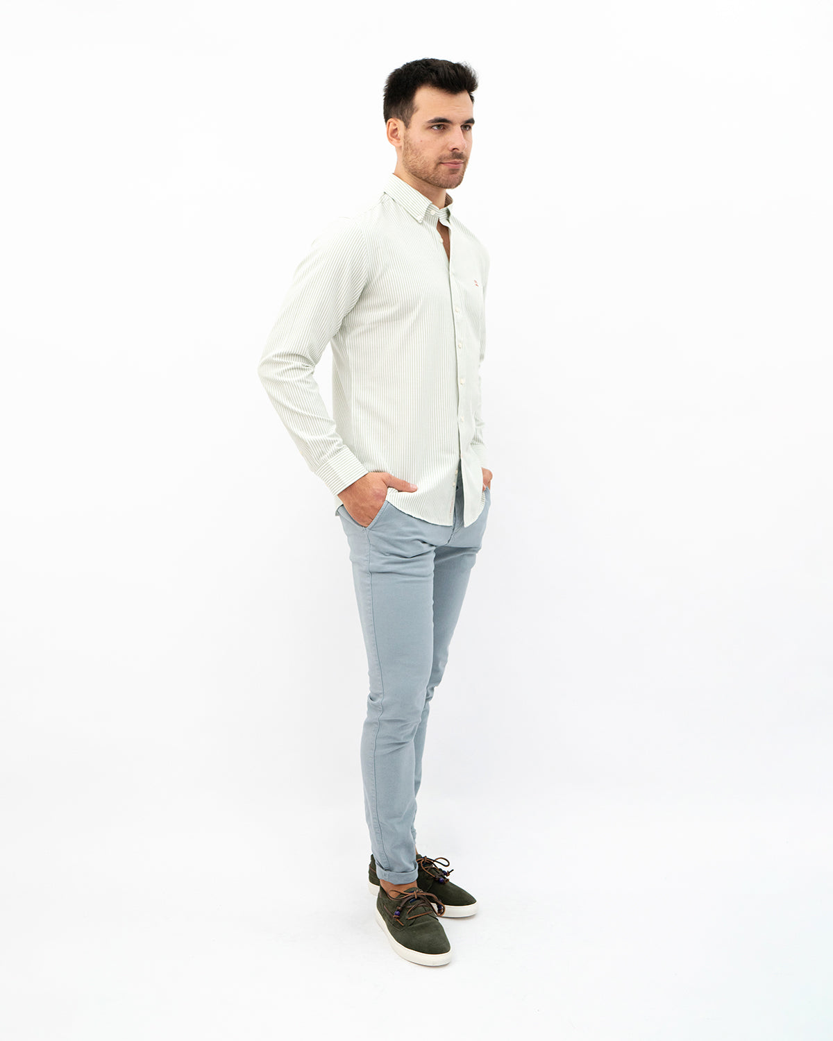 Olive Striped Oxford Shirt