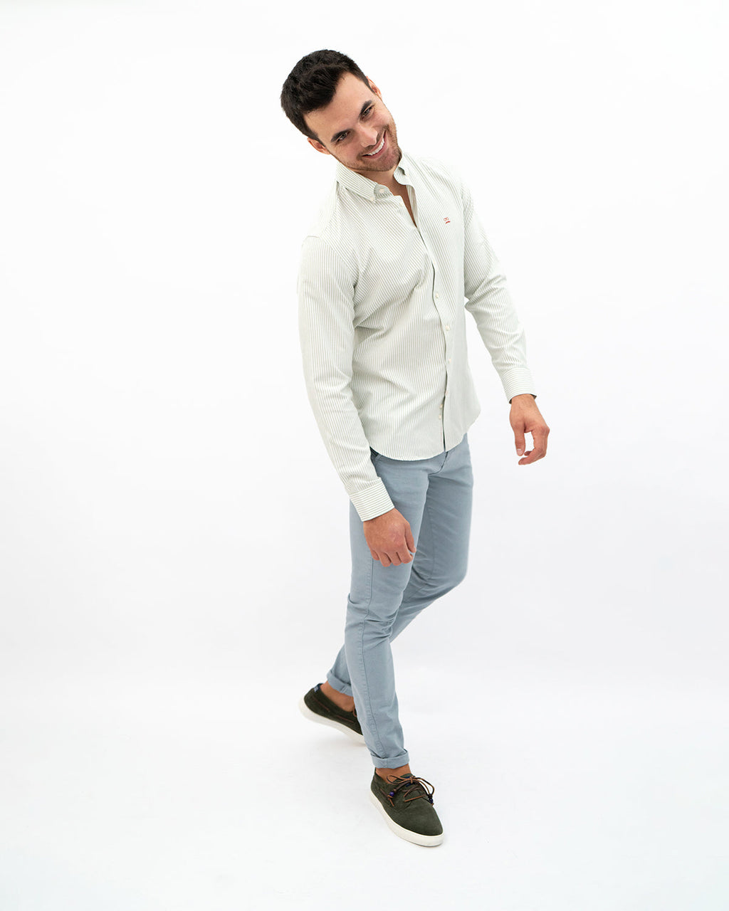 Olive Striped Oxford Shirt