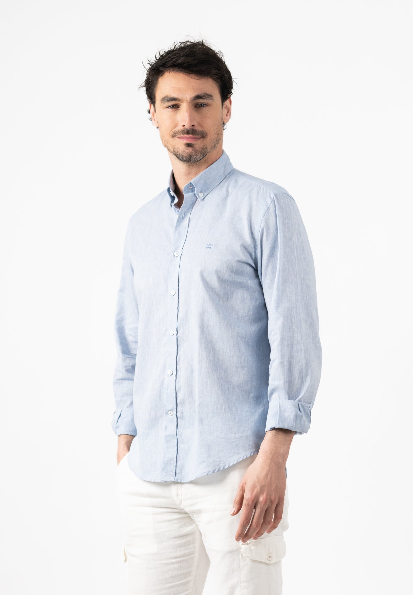 Camisa Lino Slim English Blue
