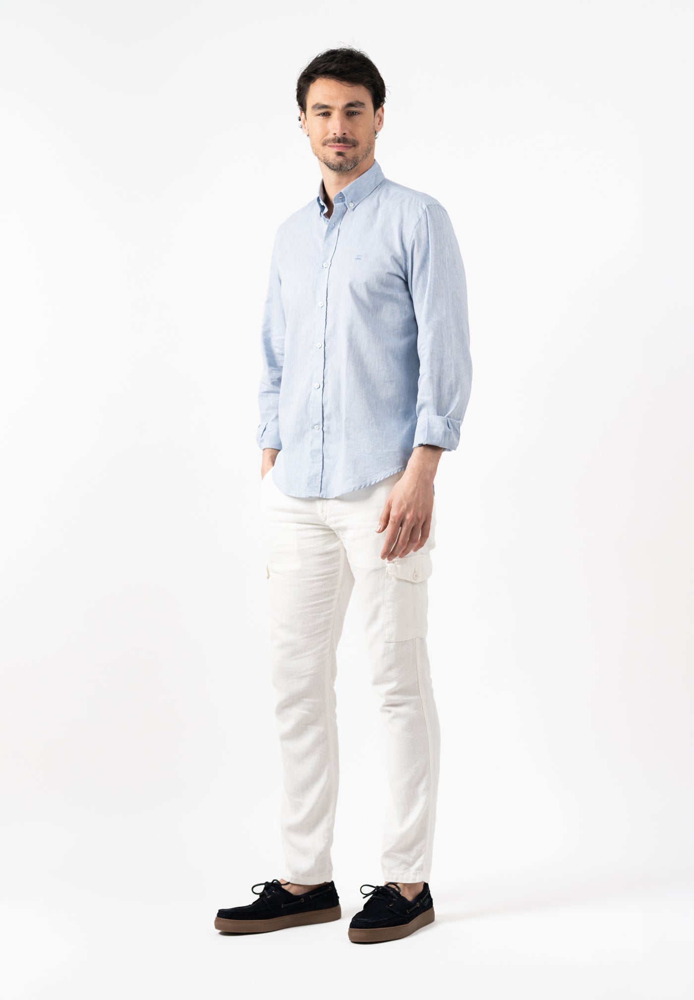 Camisa Lino Slim English Blue