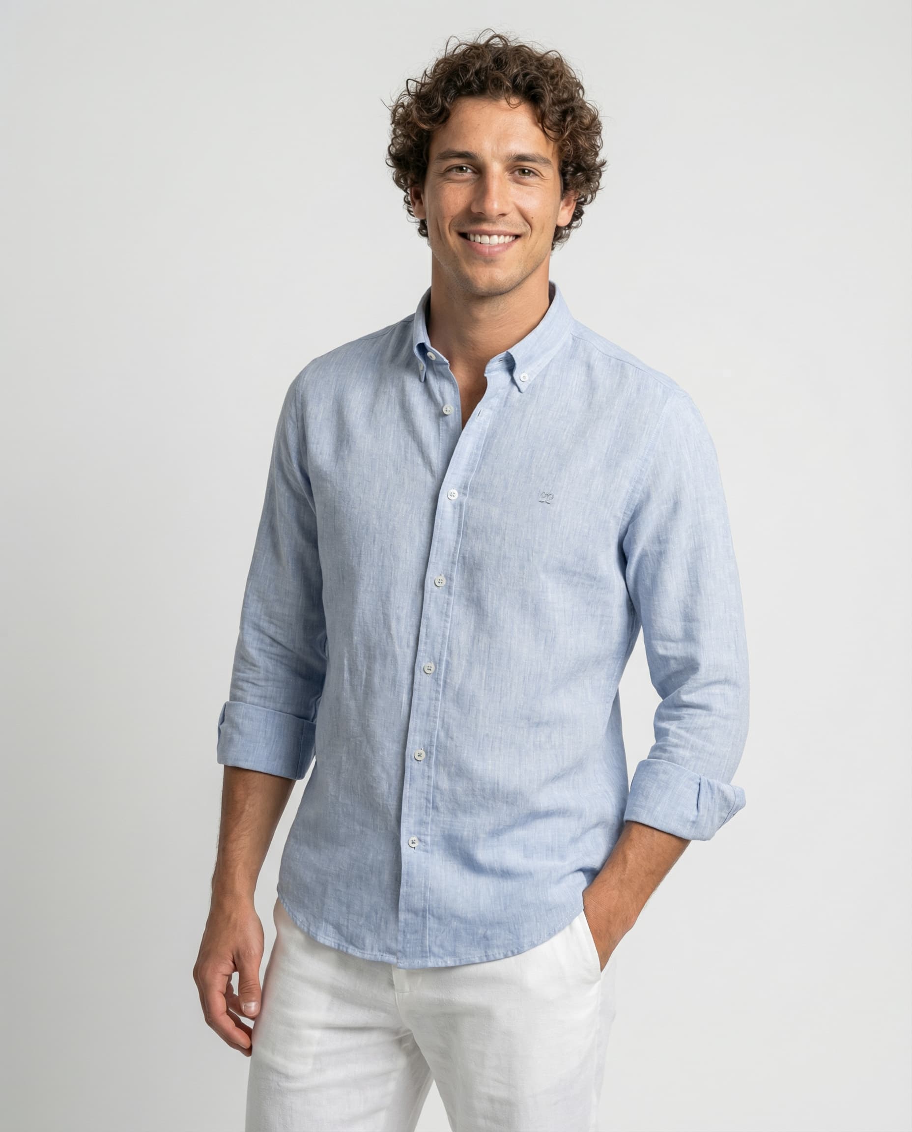 Camisa Lino Slim English Blue