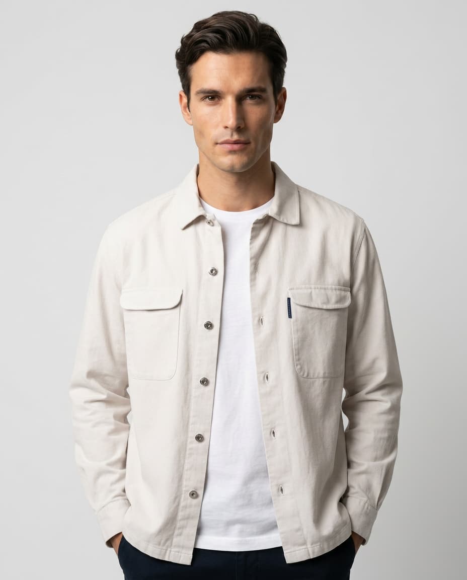 Sobrecamisa Sarga Remaches Beige Tostado