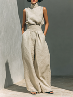 Maria - Conjunto Minimalista de Top y Pantalones Anchos de Algodón y Lino