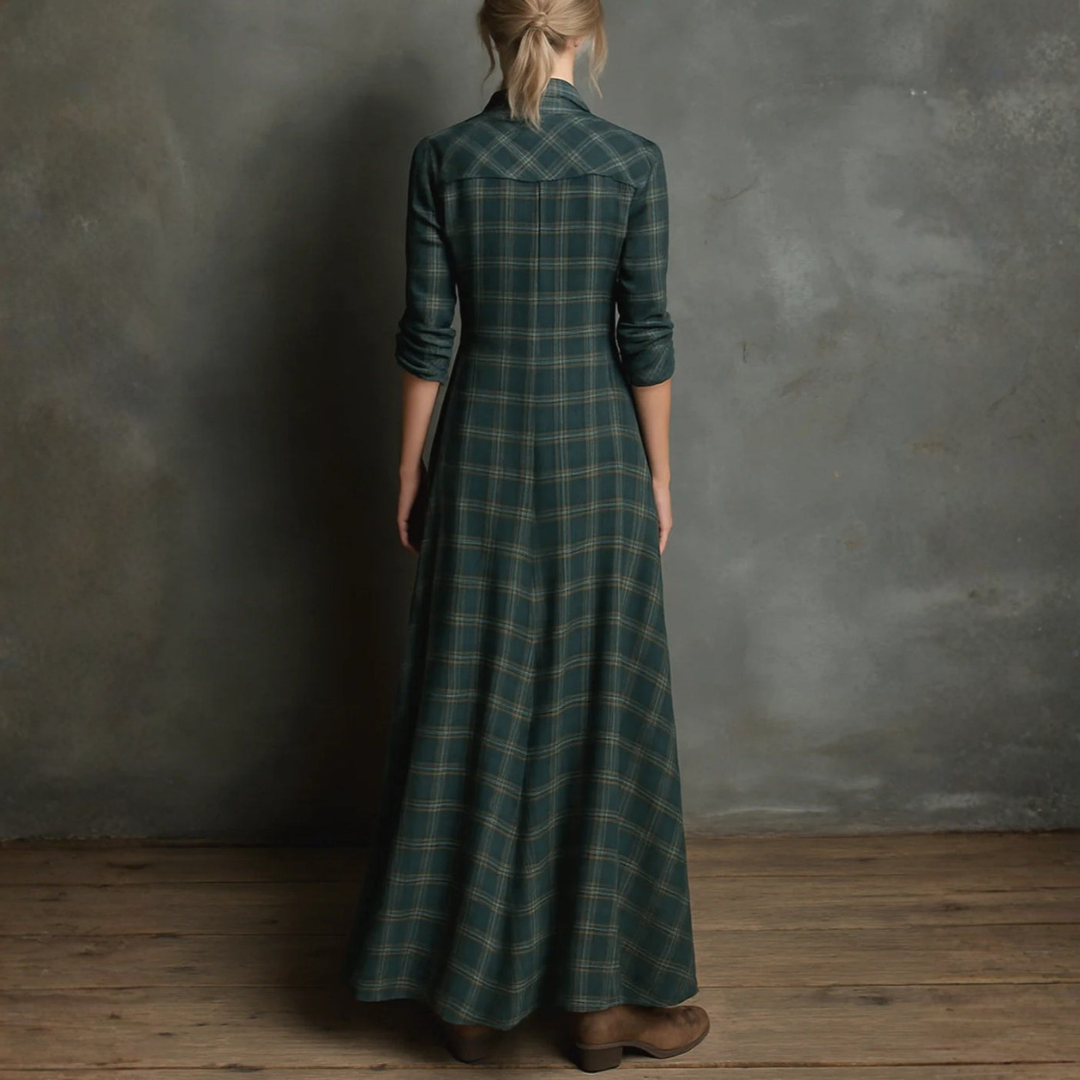 Mae Harper | Zielona Sukienka Maxi w Kratę
