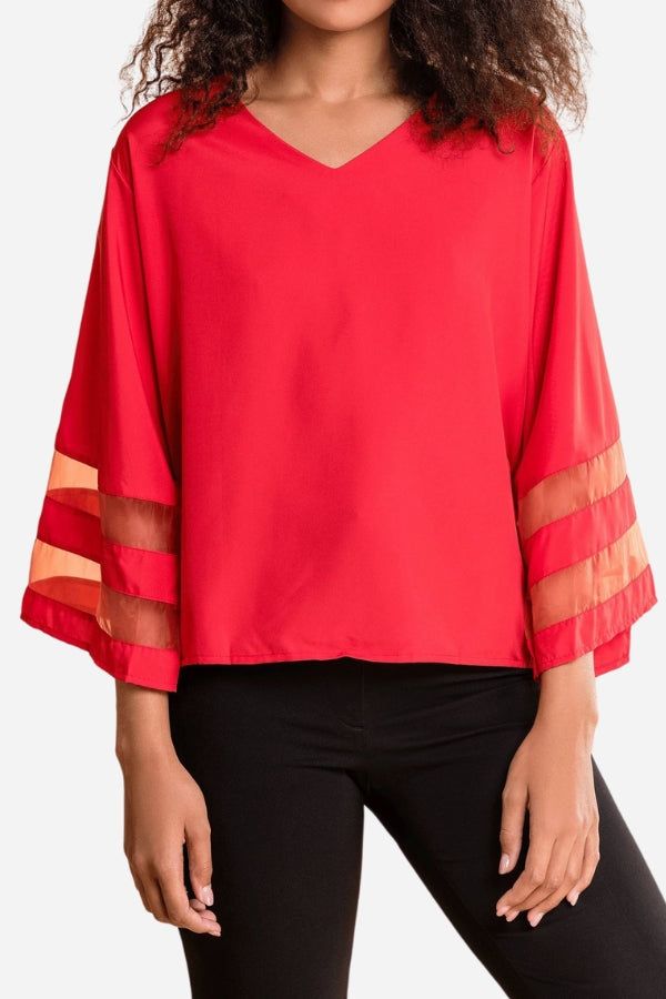 Luźna bluzka z siateczkowymi rękawami