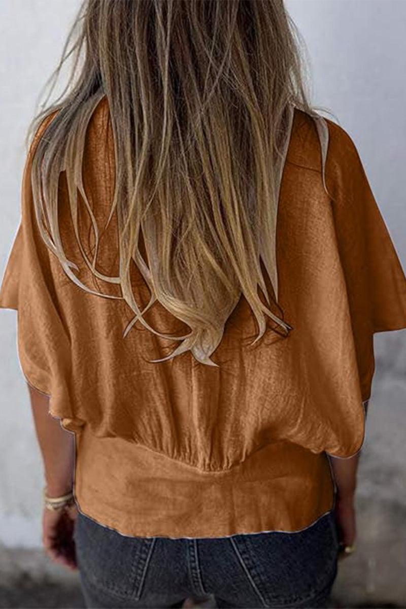 100% Czysty Len Naturalna Elegancja Bluzka z Krótkim Rękawem