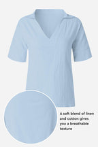 Koszula V-Neck z Bawełny i Lnu o Luźnym Kroju