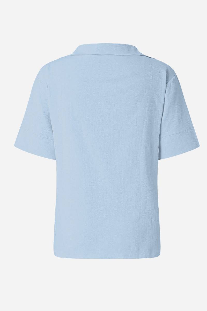 Koszula V-Neck z Bawełny i Lnu o Luźnym Kroju