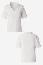 Koszula V-Neck z Bawełny i Lnu o Luźnym Kroju