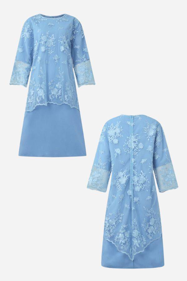 Elegancka Sukienka Wieczorowa z Koronkowym Haftem w Dwu Częściach