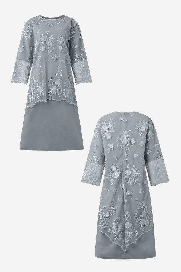 Elegancka Sukienka Wieczorowa z Koronkowym Haftem w Dwu Częściach