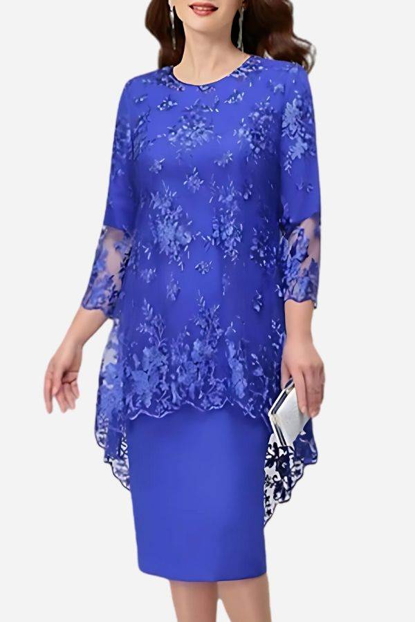 Elegancka Sukienka Wieczorowa z Koronkowym Haftem w Dwu Częściach