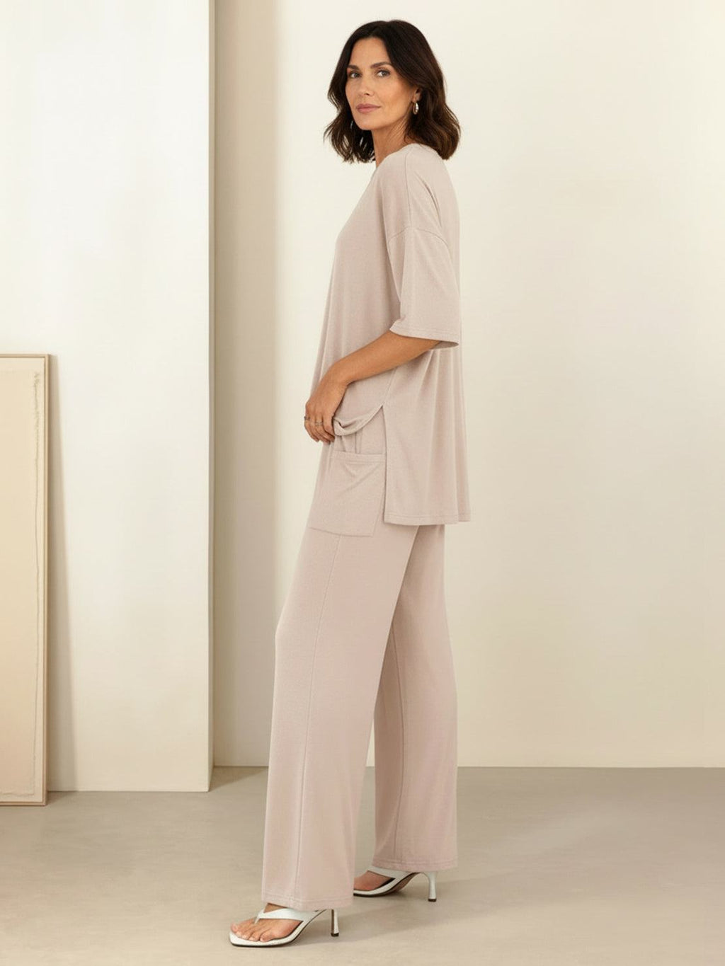 Zestaw Loungewear w Oversize z Długim Pulowerem