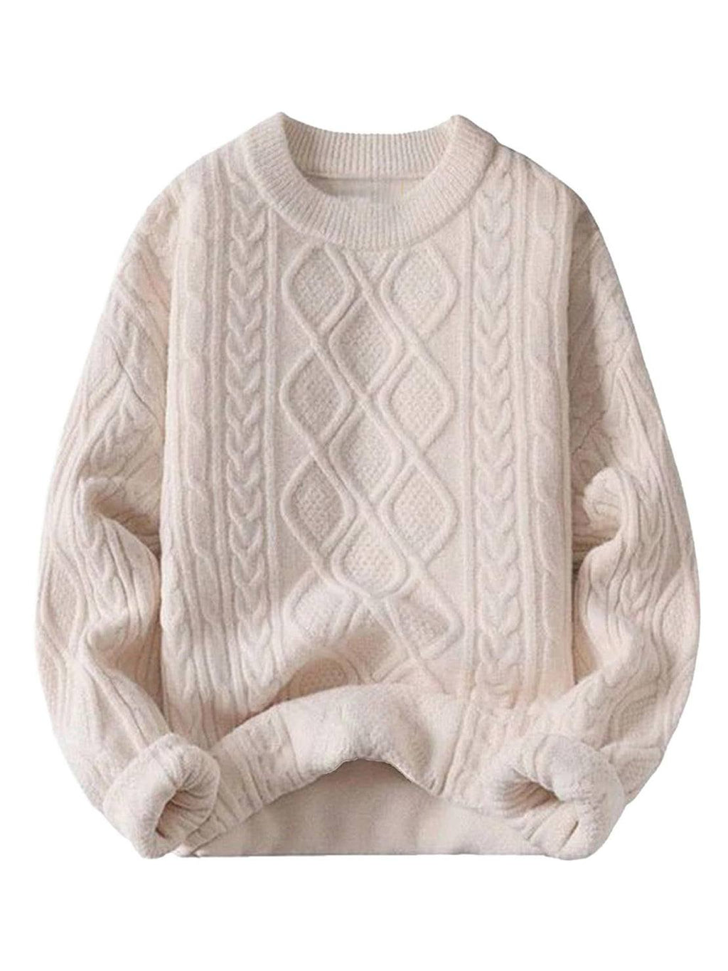 Sweter z dużym splotem na okrągłym dekolcie