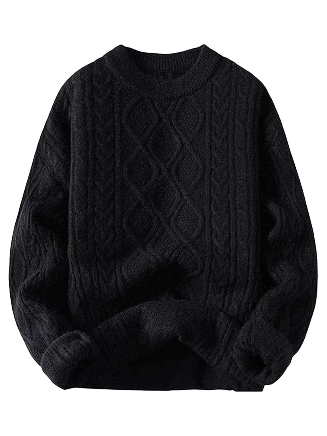 Sweter z dużym splotem na okrągłym dekolcie