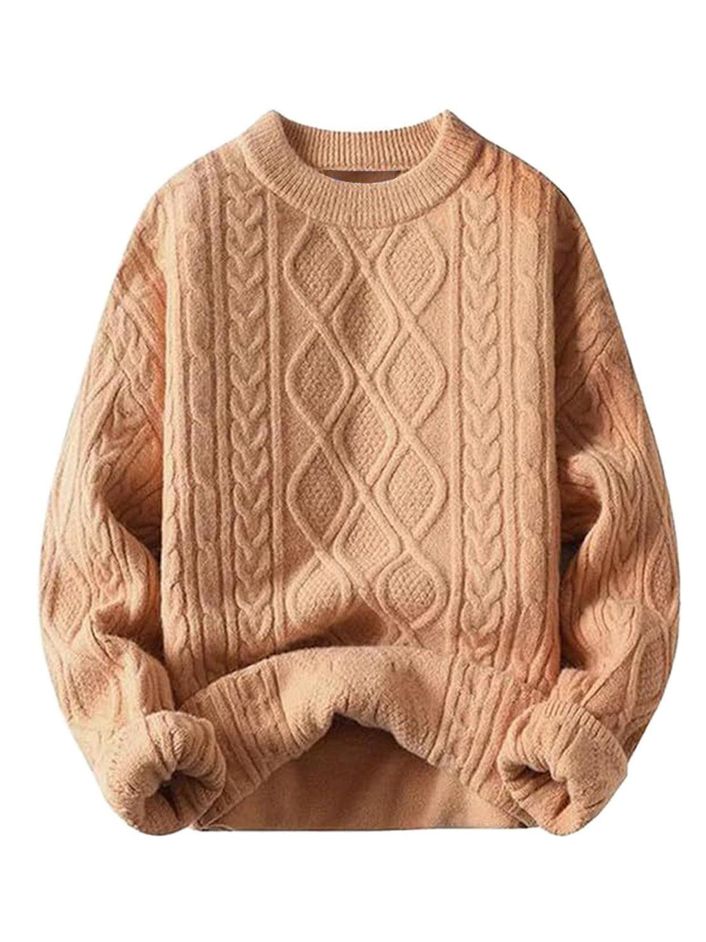 Sweter z dużym splotem na okrągłym dekolcie