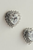 Pendientes de Corazón con Circonitas y Strass Plateado