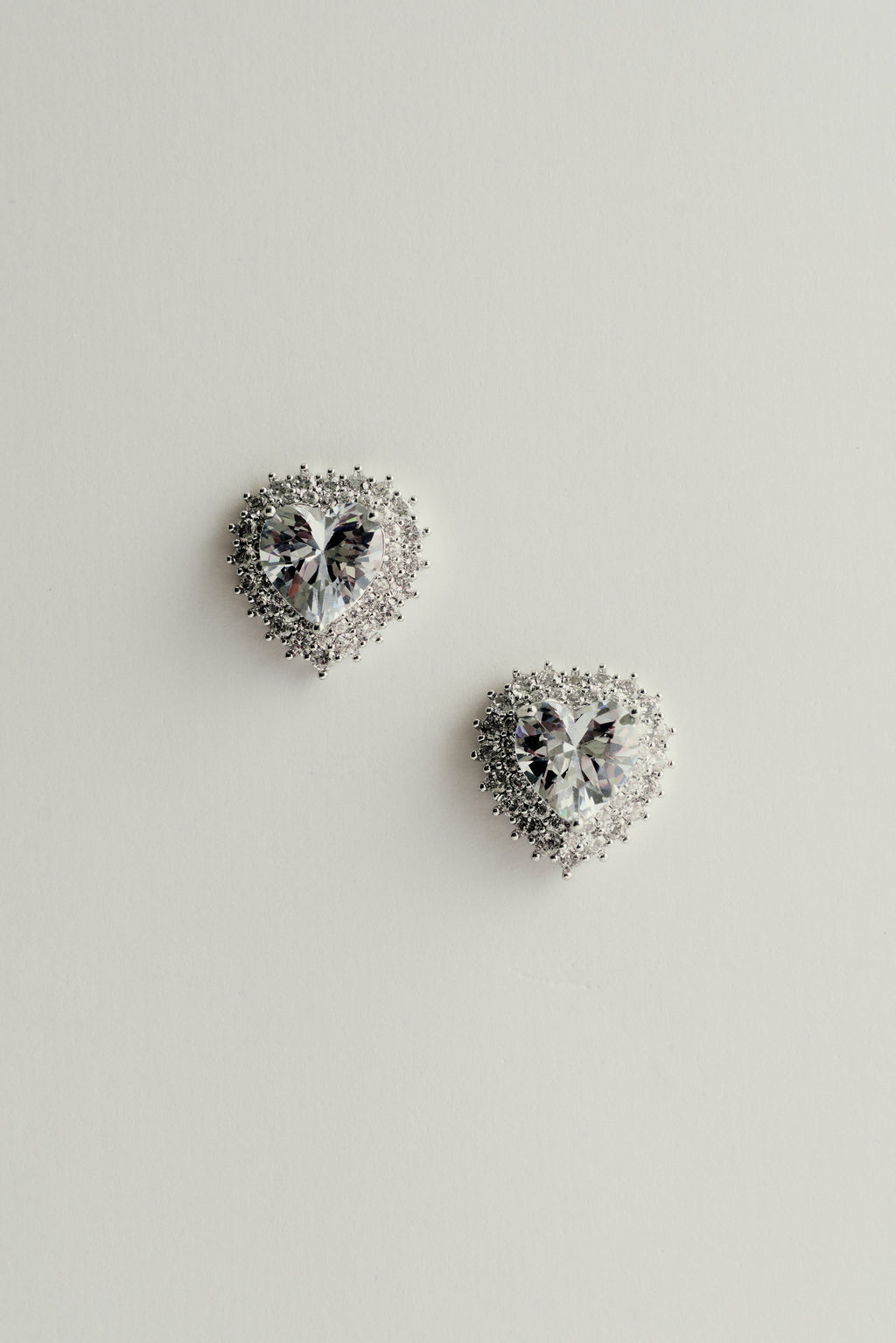 Pendientes de Corazón con Circonitas y Strass Plateado