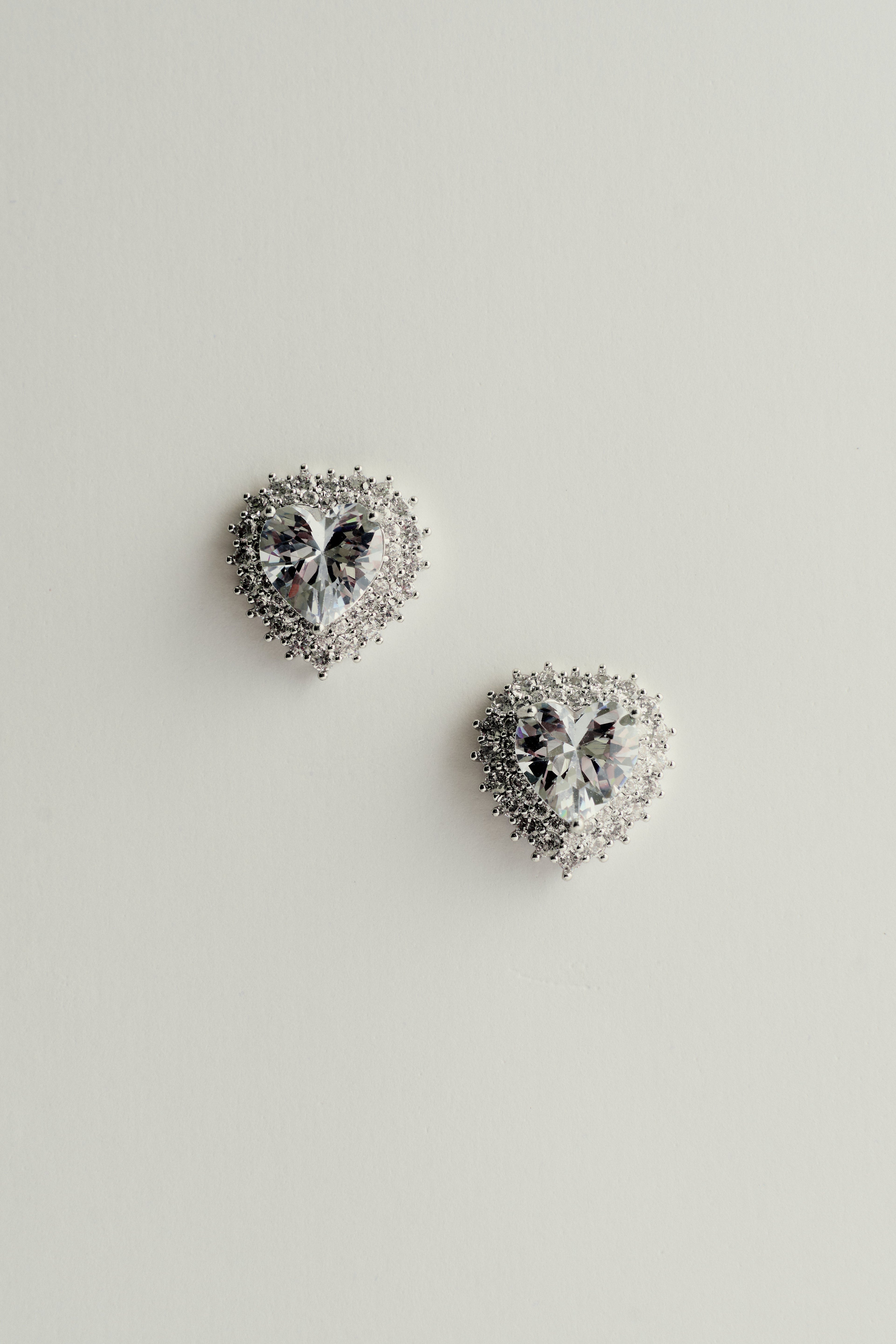 Pendientes de Corazón con Circonitas y Strass Plateado