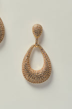 Oval Hollow Earring with Gold Strass Inlay