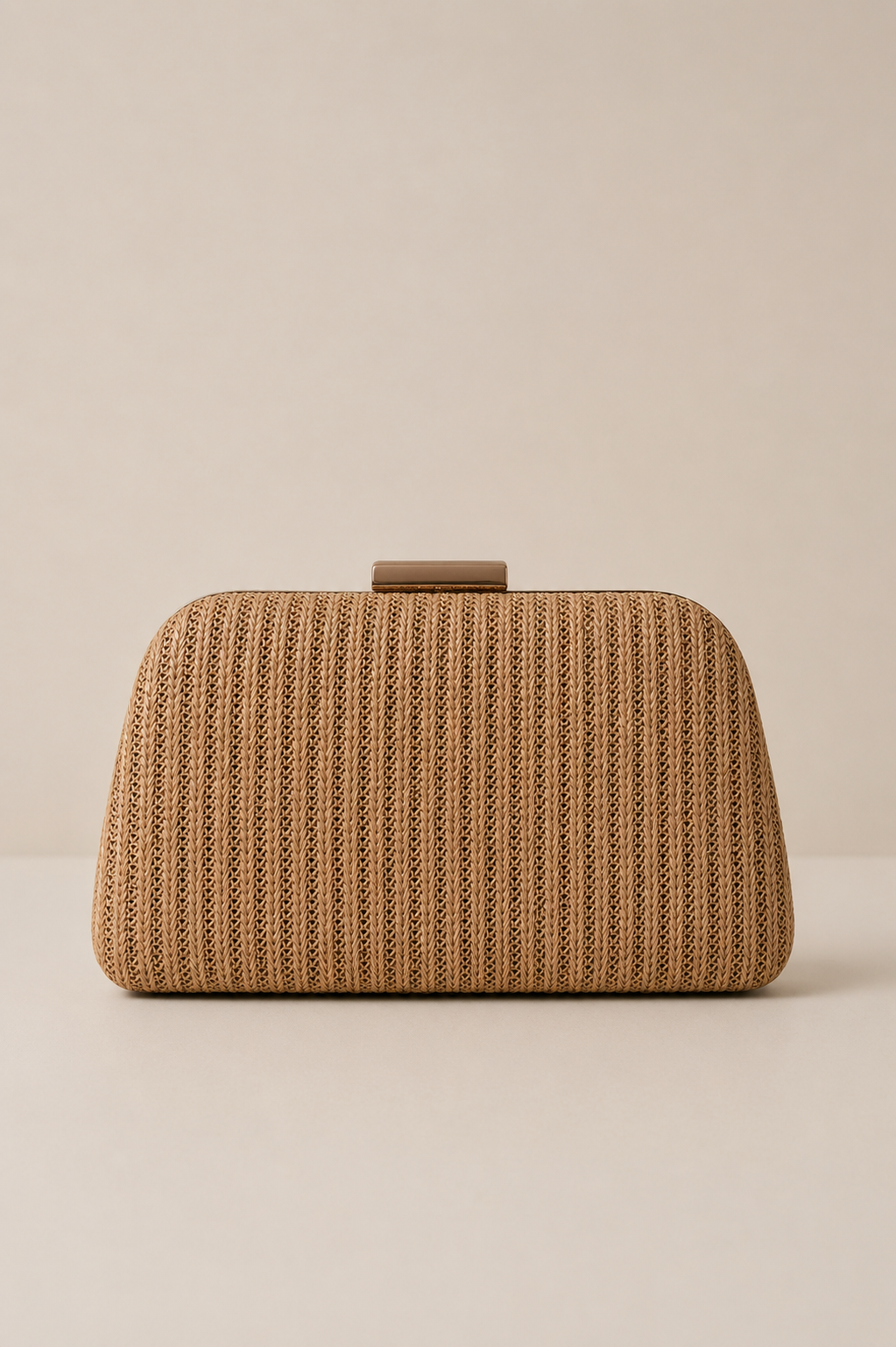 Straw Trapezoidal Party Bag with Golden Closure and Double Handles