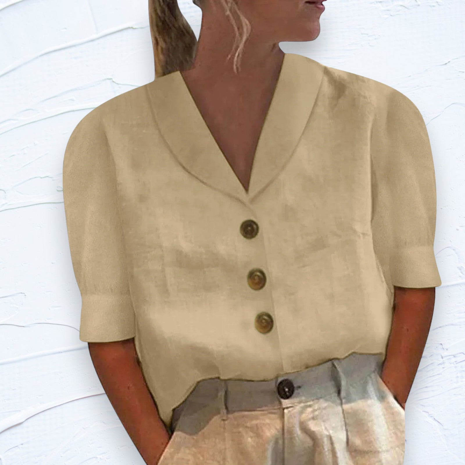Retro-Chic Bluzka z Guzikami z Zawiązanym Przodem
