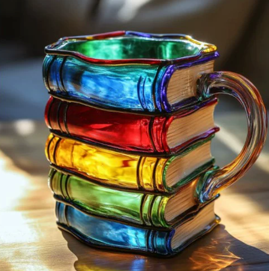 Artystyczny kolorowy kubek tematyczny książek