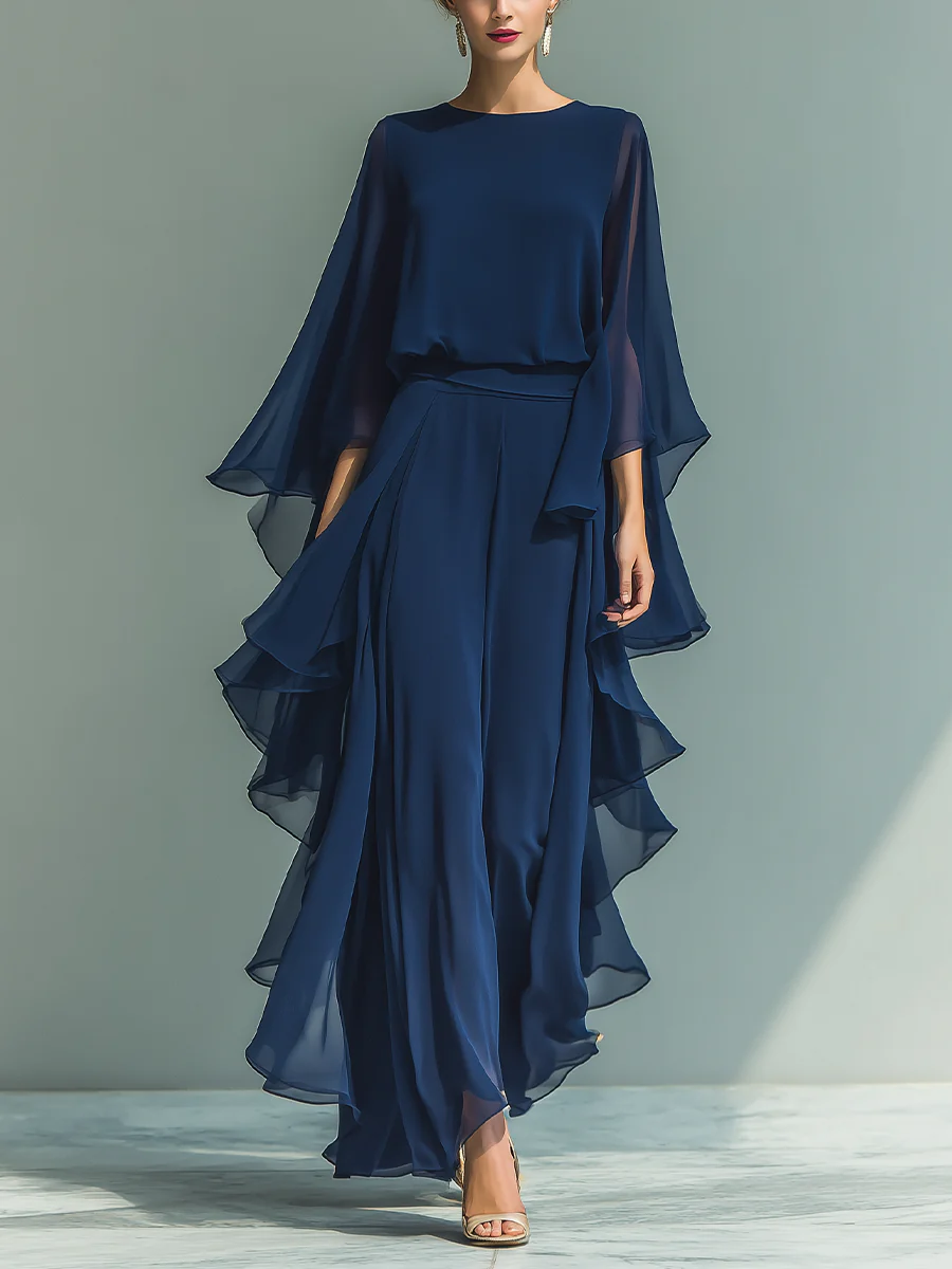 Aurora | Elegante Conjunto de Chiffon con Detalles de Volantes