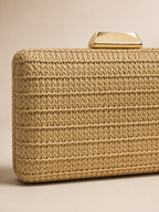 Bolsa de Fiesta Rectangular de Paja con Cierre Geométrico de Metal
