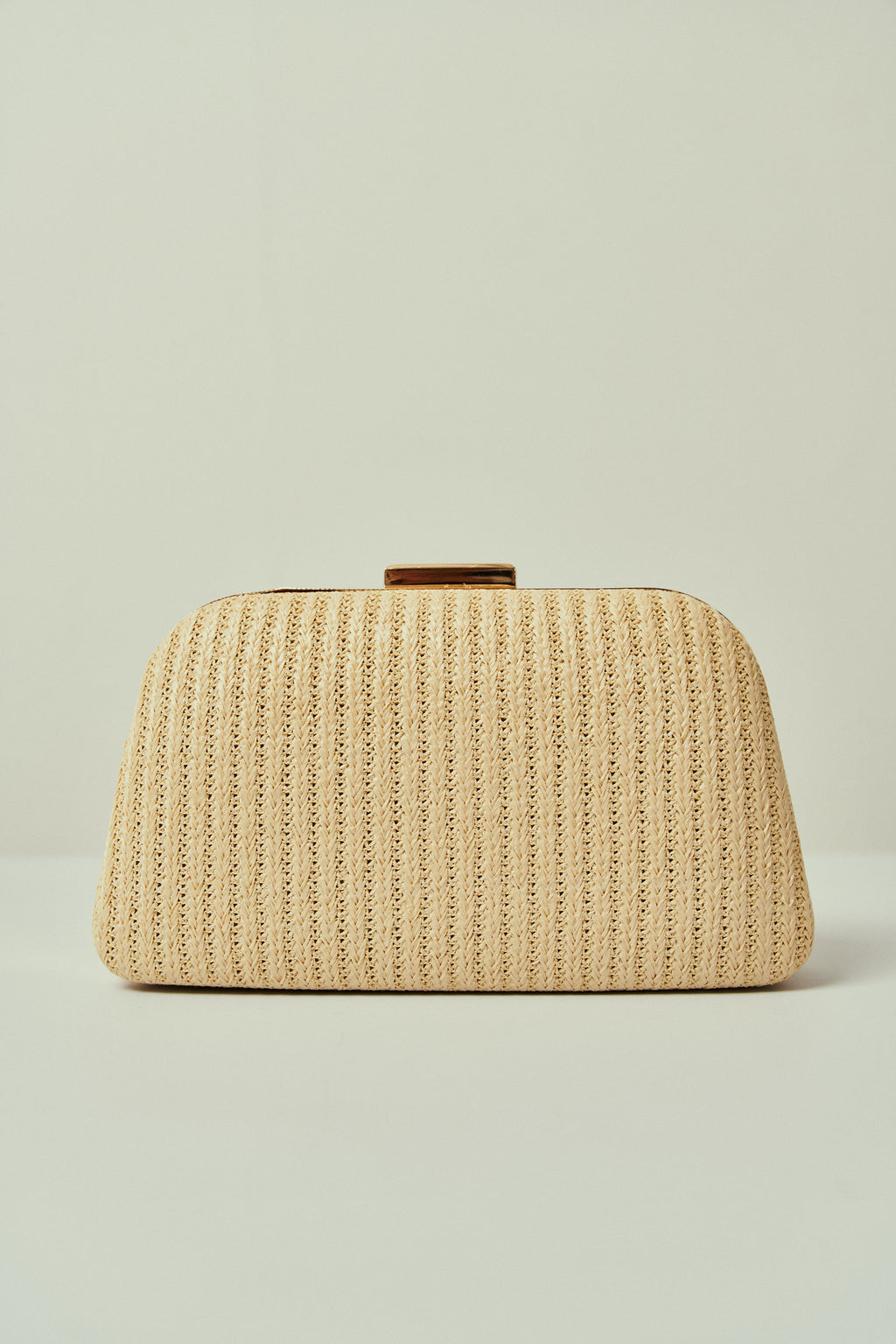 Straw Trapezoidal Party Bag with Golden Closure and Double Handles