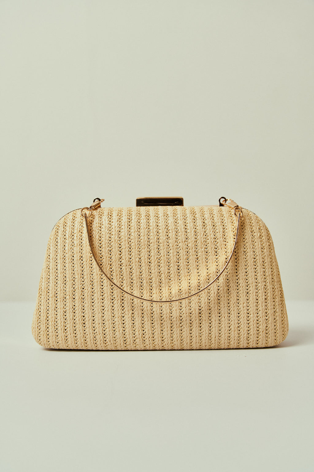 Straw Trapezoidal Party Bag with Golden Closure and Double Handles