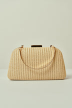 Straw Trapezoidal Party Bag with Golden Closure and Double Handles