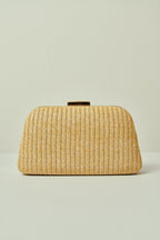 Straw Trapezoidal Party Bag with Golden Closure and Double Handles