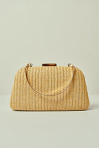 Straw Trapezoidal Party Bag with Golden Closure and Double Handles