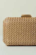 Bolsa de Fiesta Rectangular de Paja Tinte con Esquinas Rectas, Diseño de Punto Abierto y Cierre Metálico