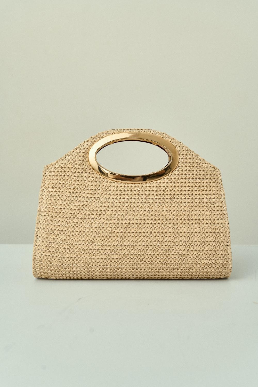 Bolsa de Fiesta Trapezoidal de Paja con Asa Perforada y Parte Superior Redondeada