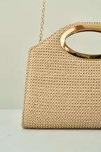 Bolsa de Fiesta Trapezoidal de Paja con Asa Perforada y Parte Superior Redondeada