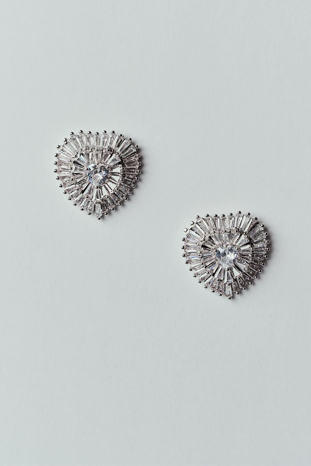 Pendientes de Corazón con Strass Plateado