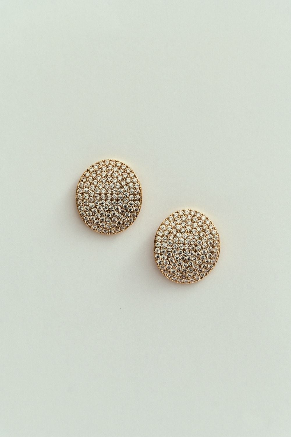 Oval Gold Strass Stud Earrings