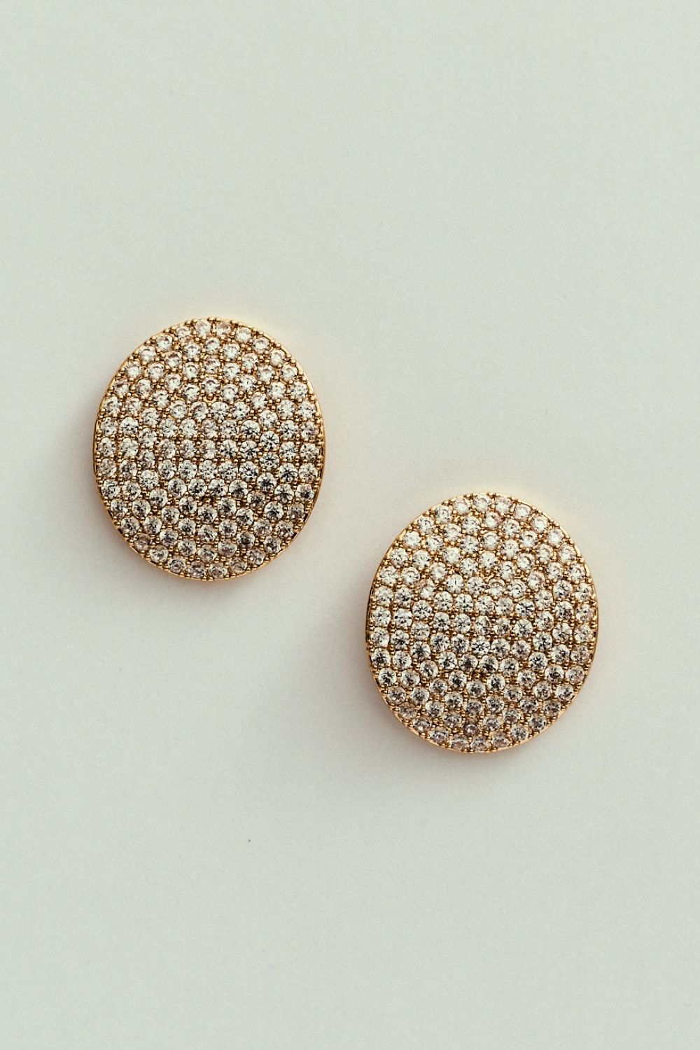 Oval Gold Strass Stud Earrings