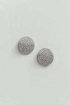 Oval Silver Rhinestone Stud Earrings