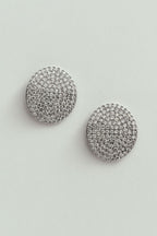 Oval Silver Rhinestone Stud Earrings