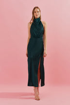 Vestido Midi con Cuello Degaje y Abertura Frontal - Estela Bandeira