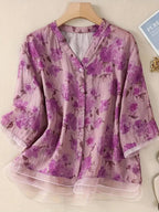 Bluzka z Organzy w Stylu Francuskiej Boutique z Kwiatowym Wzorem