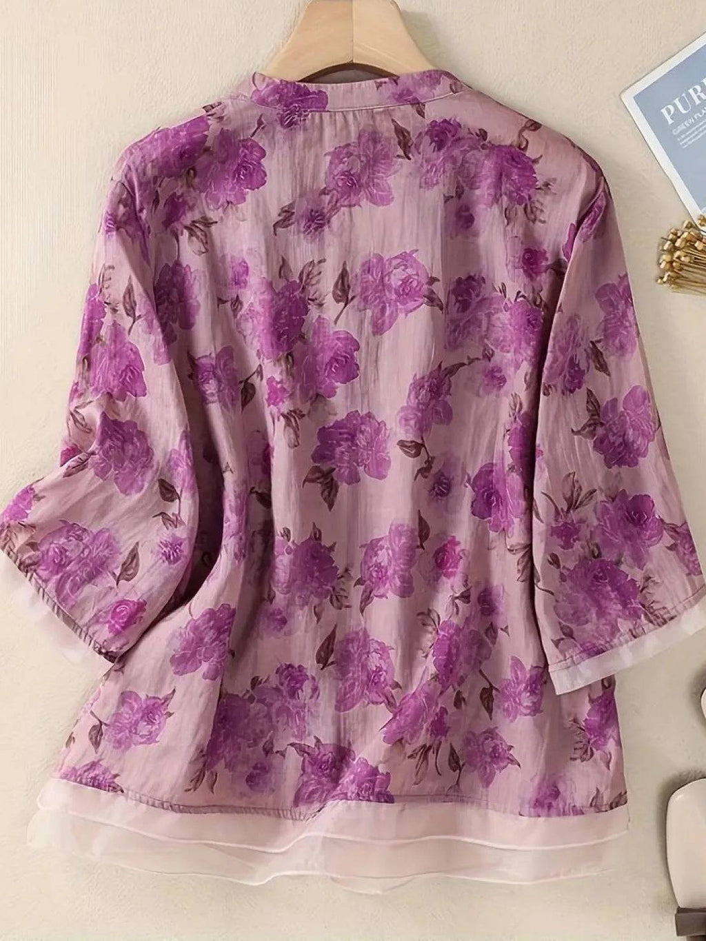 Bluzka z Organzy w Stylu Francuskiej Boutique z Kwiatowym Wzorem